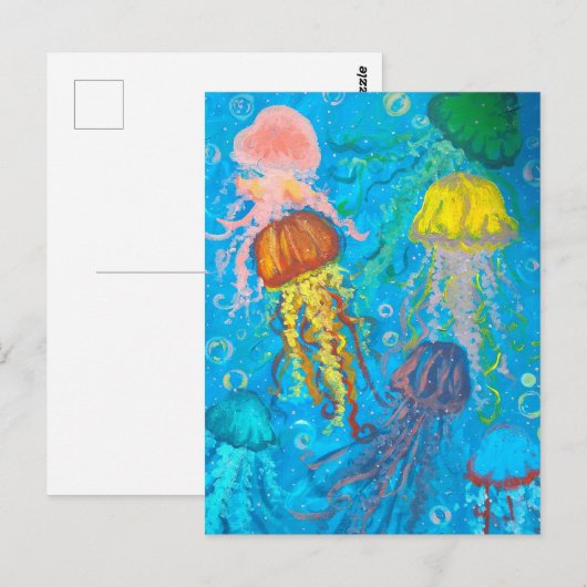 クラゲ、海、海 ポストカード (正面/裏面)
