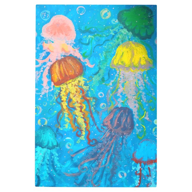 クラゲ、海、海 メタルプリント (正面)