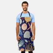 クラゲ、貝殻、魚などの縫い目のないかわいい模様 エプロン (着用した状態)