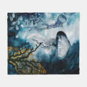 クラゲ、黄金色のアクセントを持つシーグラス フリースブランケット (正面(横))