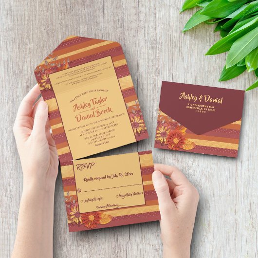 クラシエレガントーお洒落ラグジュアリーフローラ結婚ズ オールインワン招待状