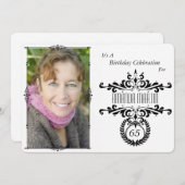 クラシエレガントーな白黒フォト誕生日招待状 招待状 (正面/裏面)