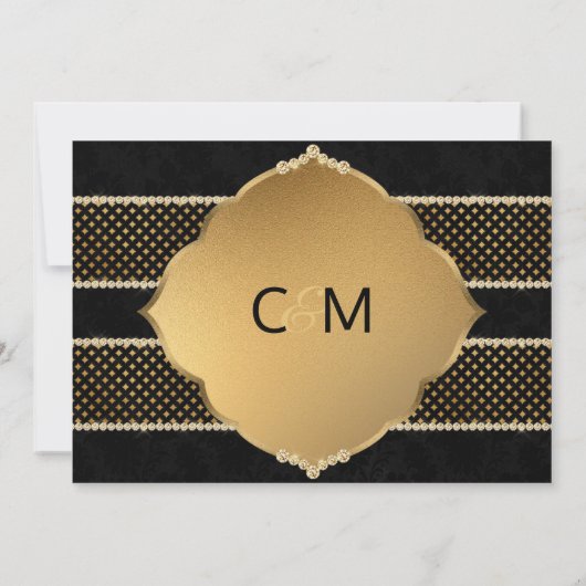 クラシエレガントーブラック金ゴールドグリッター結婚ズ 招待状 (裏面)