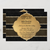 クラシエレガントーブラック金ゴールドグリッター結婚ズ 招待状 (正面/裏面)