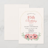 クラシカルでエレガントなバラピンクの花の85歳誕生日 招待状 (正面/裏面)