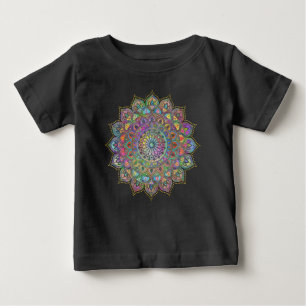 クラシカルでカラフルな曼荼羅 インド風スタイル1 ベビーTシャツ