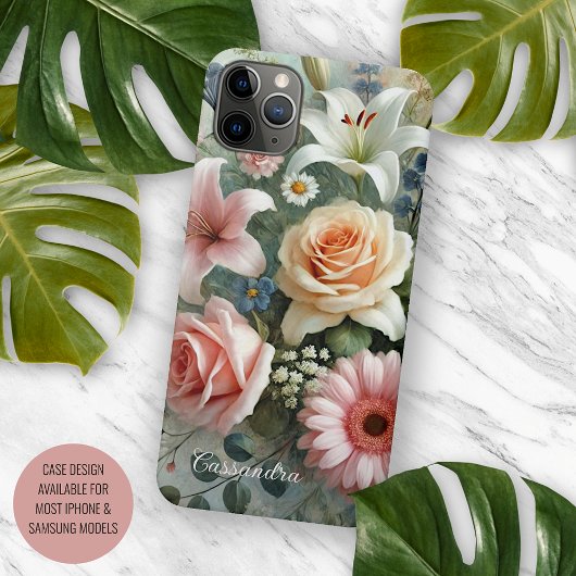 クラシカルで上品なバラの植物画 iPhoneケース