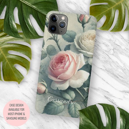 クラシカルで上品なバラの植物画 iPhoneケース