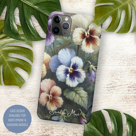 クラシカルで上品なパンジーの植物画 Case-Mate iPhoneケース