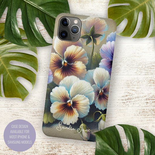 クラシカルで上品なパンジーの植物画 iPhoneケース