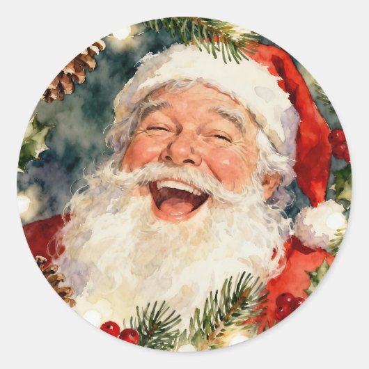 クラシカルで可愛いサンタクロース | ビンテージ クリスマス ラウンドシール (正面)