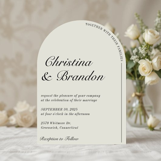 クラシカルなオフホワイトの結婚式招待状（旧家のミニマルデザイン） 招待状