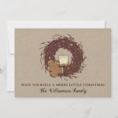 クラシカルなカントリーの実のリースと汚れたキャンドルのクリスマスカード シーズンカード (正面)