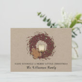 クラシカルなカントリーの実のリースと汚れたキャンドルのクリスマスカード シーズンカード (スタンド正面)