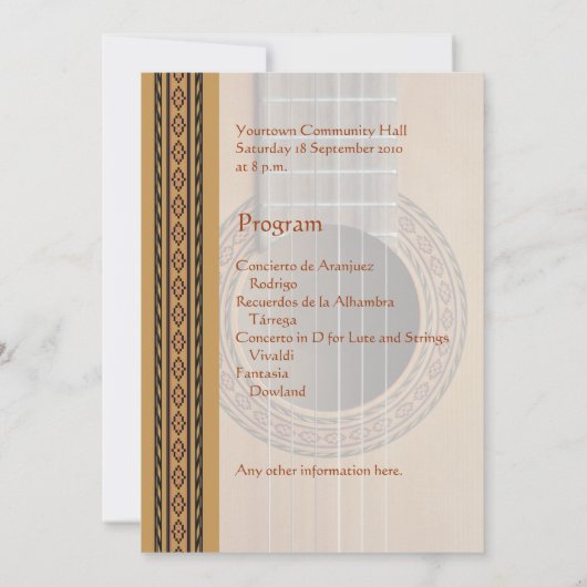 クラシカルなギターの演奏会の招待状 招待状 (裏面)