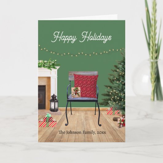 クラシカルなクリスマスシーンの折りたたみ式グリーティングカード サンキューカード (正面)