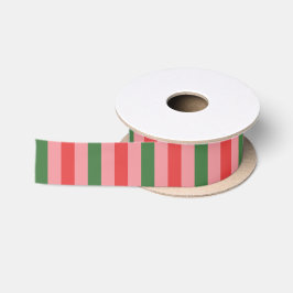 クラシカルなクリスマスストライプ レッド グリーン ピンク サテンリボン