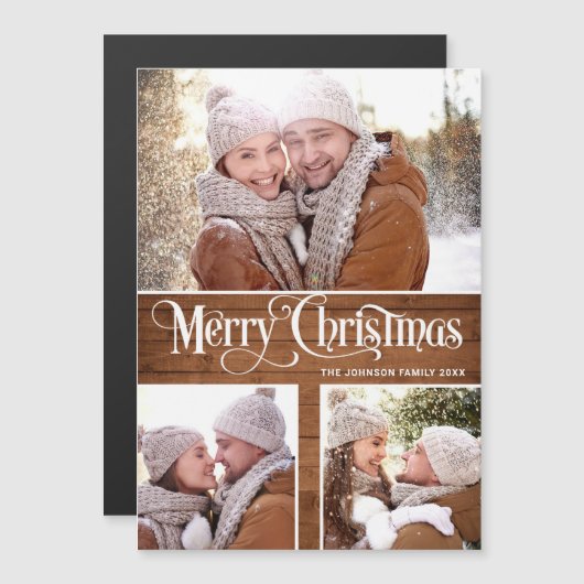 クラシカルなクリスマス　３つの写真が貼れるマグネットカード (正面/裏面)