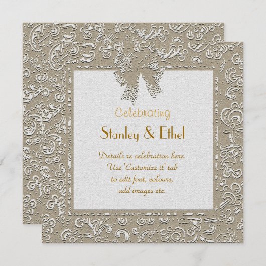 クラシカルなゴールドレースのウェディング・アニバーサリー招待状 招待状 (正面/裏面)