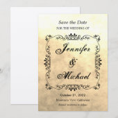 クラシカルなセピア調のヴィンテージ 結婚式のSave the Date セーブザデート (正面/裏面)