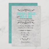 クラシカルなターコイズ ヴィンテージ結婚式招待状 招待状 (正面/裏面)
