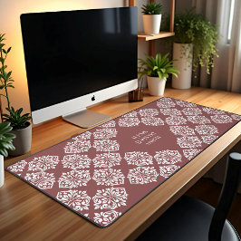 クラシカルなダマスク・リージェンシー・ジオメトリック・パステルレッド デスクマット