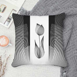 クラシカルなチューリップ ブラックアンドホワイト フラワー モワレ ミニマル クッション