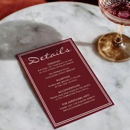 クラシカルなディープレッドクリーム ファンシー シックな結婚式の詳細 エンクロージャーカード