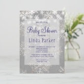クラシカルなネイビーと雪の結晶が降る冬のベイビーシャワー 招待状 (スタンド正面)