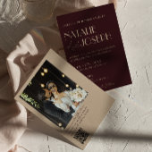 クラシカルなバーガンディーゴールドQRコードフォト レトロな結婚式 招待状
