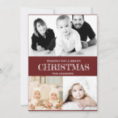 クラシカルなバーガンディーレッドの冬のクリスマスフォトコラージュH シーズンカード (正面)