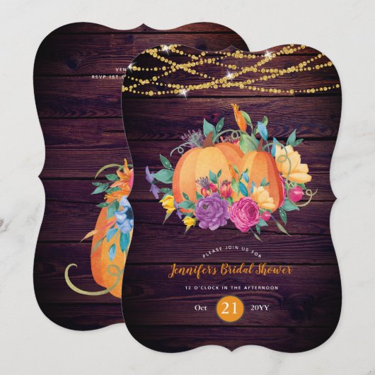 クラシカルなパンプキン ブライダルシャワー 水彩画 秋 招待状 (正面/裏面)