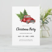 クラシカルなビンテージの松の木と赤いトラックのクリスマスパーティー 招待状 (スタンド正面)