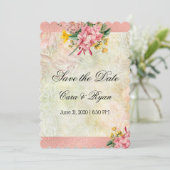 クラシカルなビンテージカントリー ピンク フラワー エレガント セーブザデート (スタンド正面)