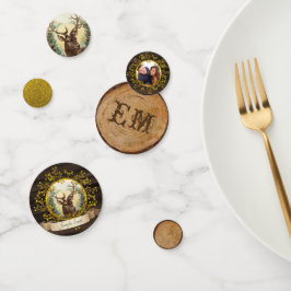 クラシカルなビンテージクリスマス鹿の写真 ゴールドモノグラム コンフェッティ