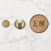 クラシカルなビンテージクリスマス鹿の写真 ゴールドモノグラム コンフェッティ (正面)