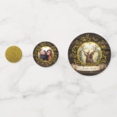 クラシカルなビンテージクリスマス鹿の写真 ゴールドモノグラム コンフェッティ (裏面)