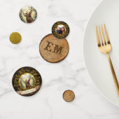 クラシカルなビンテージクリスマス鹿の写真 ゴールドモノグラム コンフェッティ (グループ)