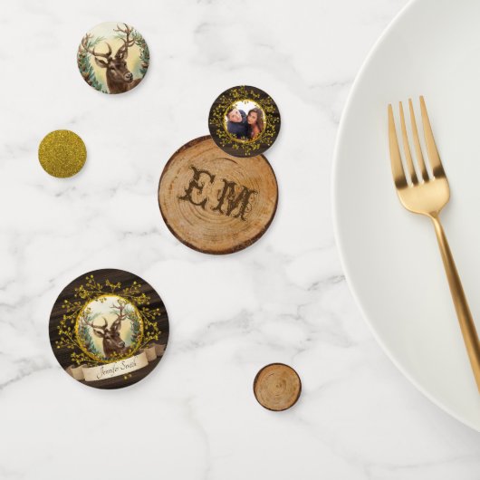 クラシカルなビンテージクリスマス鹿の写真 ゴールドモノグラム コンフェッティ (グループ)