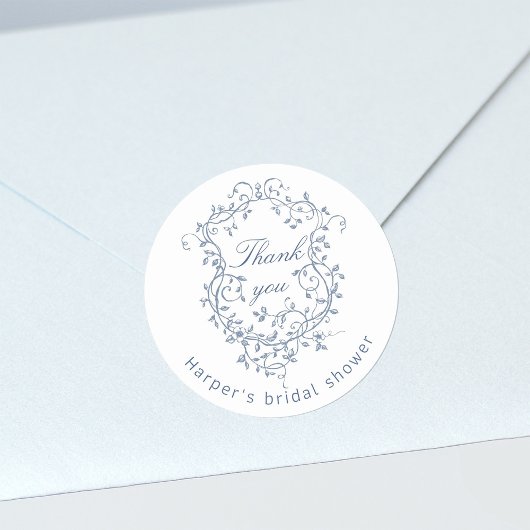 クラシカルなフランス ブルー ブライダルシャワー ありがとうございます ラウンドシール