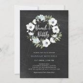 クラシカルなブラックとホワイトの花柄|ブライダルシャワーのためのブランチ&バブル 招待状 (正面)