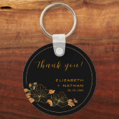 クラシカルなブラックゴールドの花柄 ウェディング サンクス キーホルダー (正面)