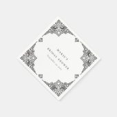 クラシカルなブラック＆ホワイトのアートデコ オーナメント ブライダルシャワー スタンダードカクテルナプキン (角)