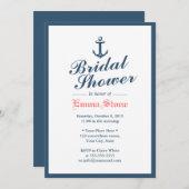 クラシカルなブルーのフチにアンカーの nautical なデザインの結婚前お茶会 招待状 (正面/裏面)