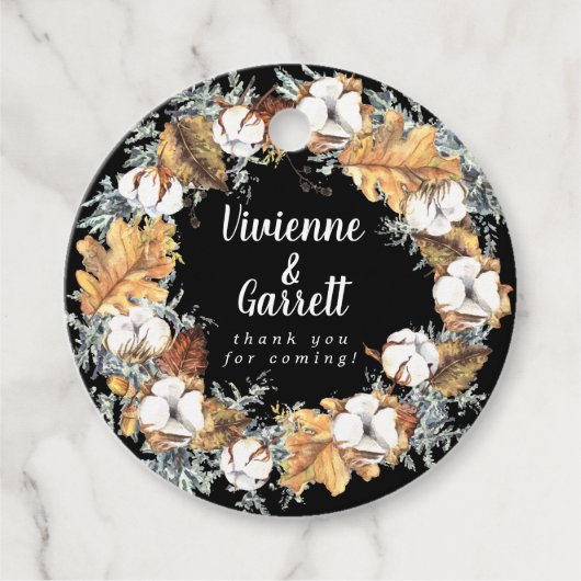 クラシカルなホワイトフラワーのエンゲージメントパーティーお礼メッセージ フェイバータグ (正面)