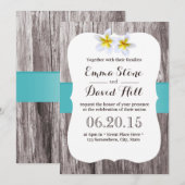 クラシカルなホワイト フラジィパニ ブルー ビーチ ウェディング 招待状 (正面/裏面)