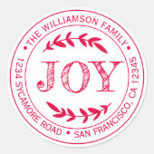 クラシカルなモダンなクリスマスの喜び 返信先住所 赤 ラウンドシール (正面)