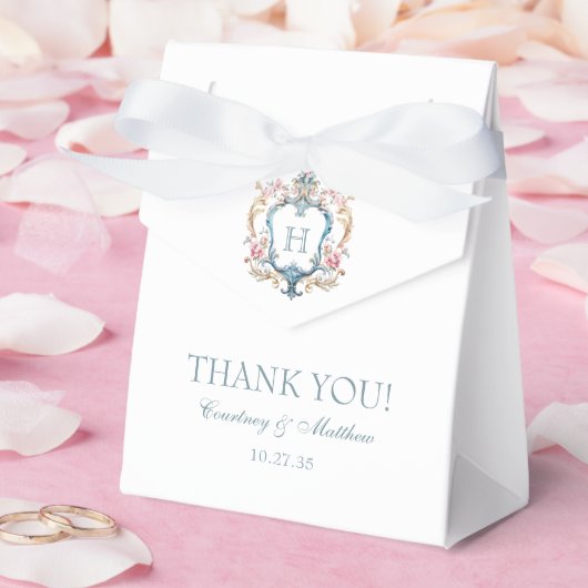 クラシカルなモノグラム入り花冠の結婚式のお礼 フェイバーボックス (ウェディング)