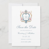 クラシカルなモノグラム入り花冠モチーフの結婚式 セーブザデート (正面)