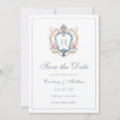 クラシカルなモノグラム入り花冠モチーフの結婚式 セーブザデート (正面)